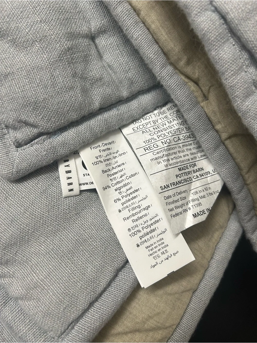 Pottery Barn everyday linen comfort quilt king